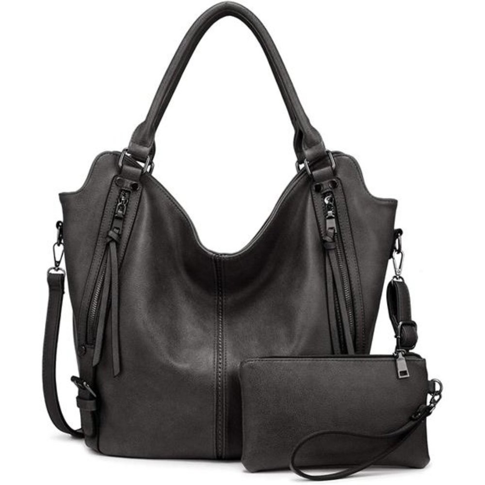 2 Pcs Tote Bag PU Leather Shoulder Bags Fashion Hobo Bags Large Purse Handbags